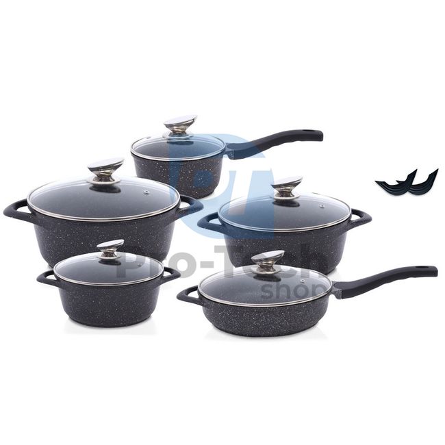 10-piece set of pots with marble surface Black 53682