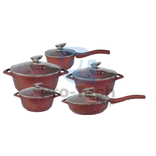 12-piece set of pots with marble surface Burgundy 53684