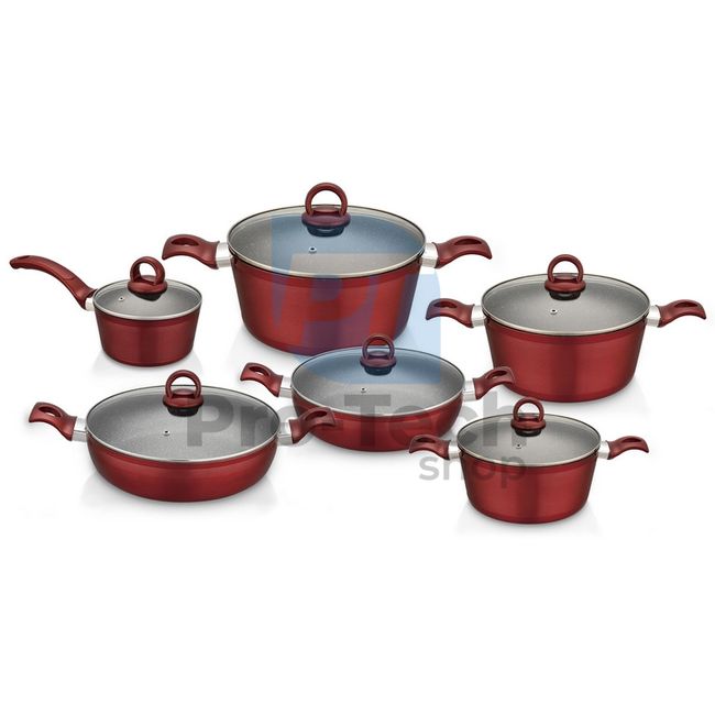 12-piece pot set with marble surface Red 53686