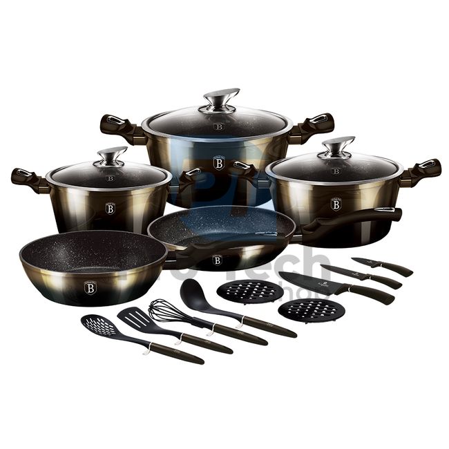 17-piece cooking set with marble surface METALLIC LINE SHINY BLACK EDITION 20348