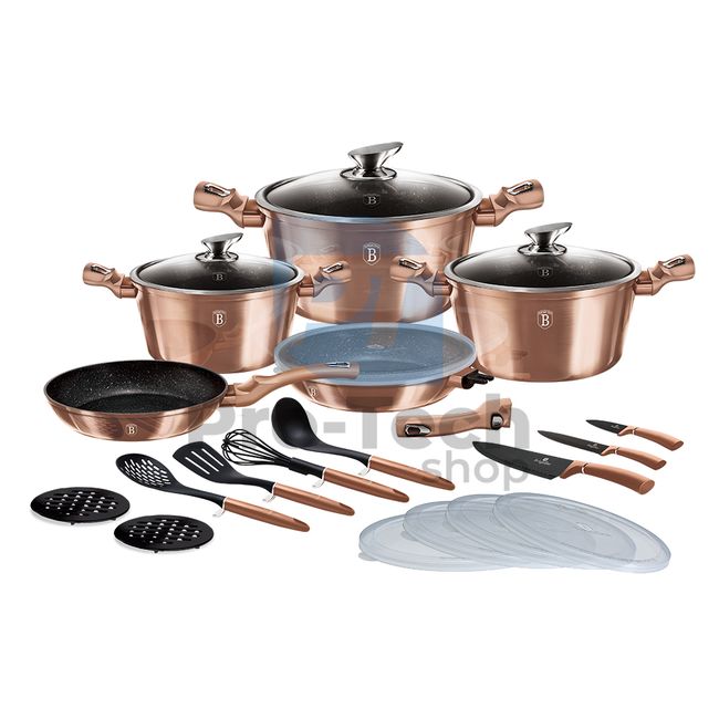 22-piece cooking set with marble surface and removable handle METALLIC LINE ROSE GOLD EDITION 19472