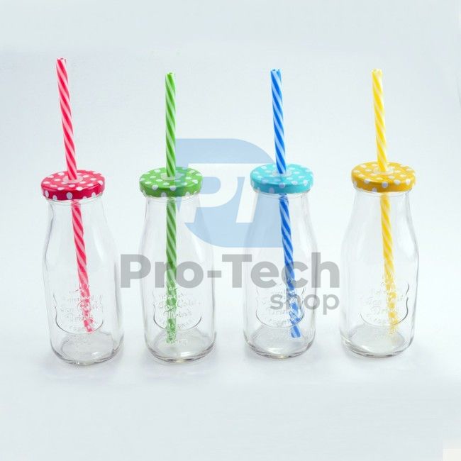 4-piece glass set with lid and straw 250ml 52032