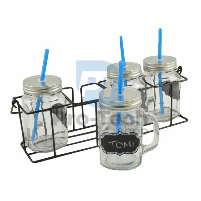 4-piece glass set with lid and straw 500ml 52039