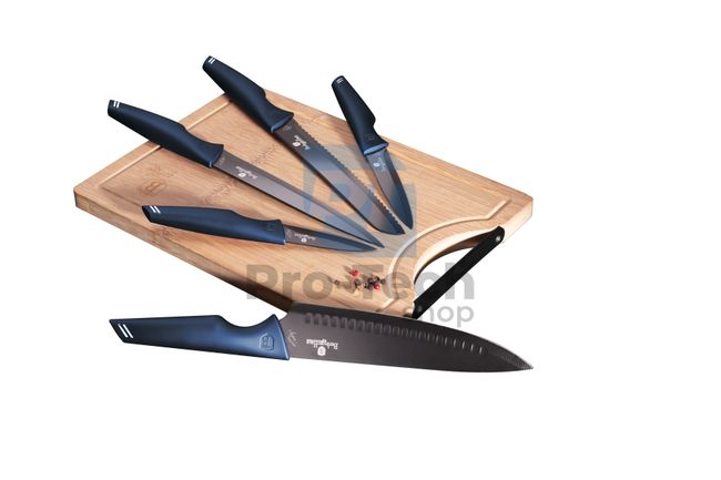 6-piece set of stainless steel kitchen knives with cutting board AQUAMARINE 20064