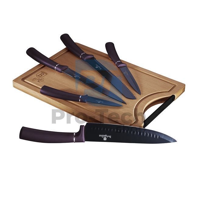 6-piece set of stainless steel kitchen knives with cutting board PURPLE 20273