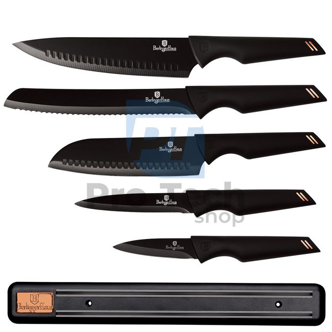 6-piece set of stainless steel kitchen knives with magnetic holder BLACK- ROSE GOLD 19708