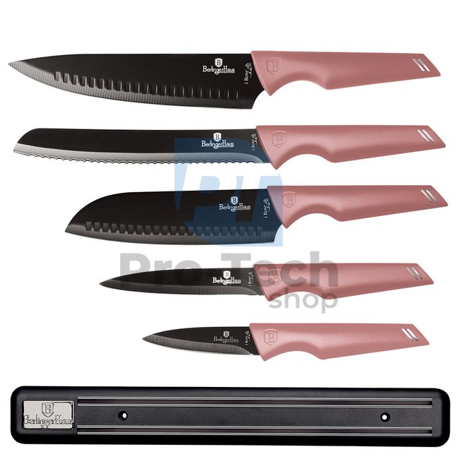 6-piece set of stainless steel kitchen knives with magnetic holder PINK 19959