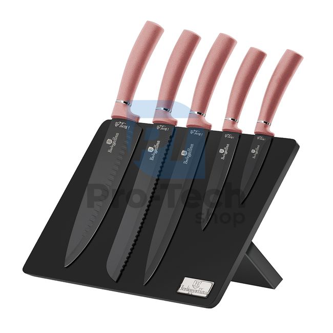 6-piece set of kitchen stainless steel knives with magnetic stand PINK 19962