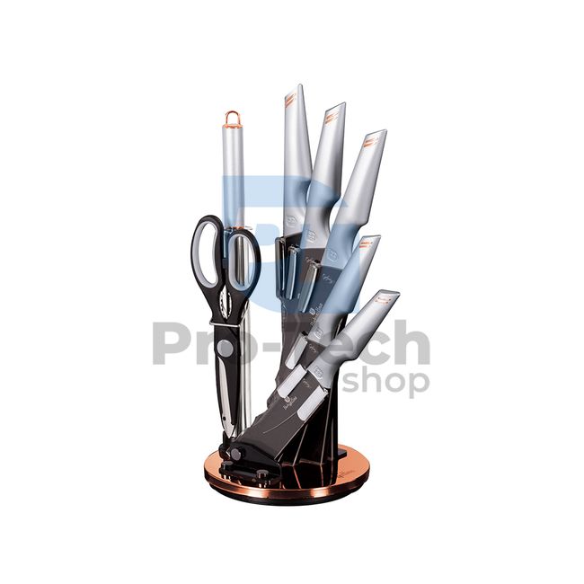 8-piece set of kitchen stainless steel knives with acrylic stand GREY 19865