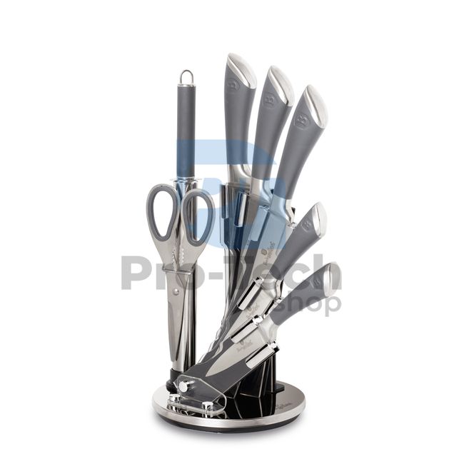 8-piece set of stainless steel kitchen knives with acrylic stand MATT GREY 20736