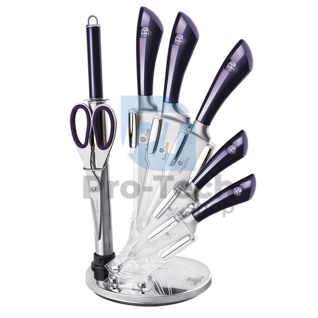 8-piece set of stainless steel kitchen knives with acrylic stand PURPLE 20281