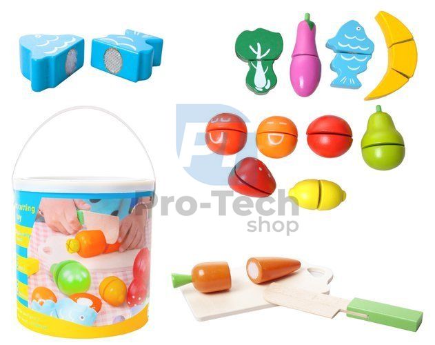 Wooden vegetables in bucket 14pcs 74148