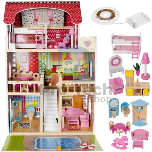 Wooden dollhouse with swimming pool D11251 74163