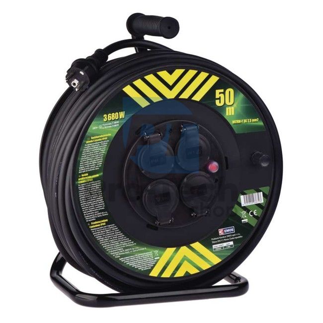 Rubber extension cable on reel - 4 sockets, 50m, 2,5mm2 70650