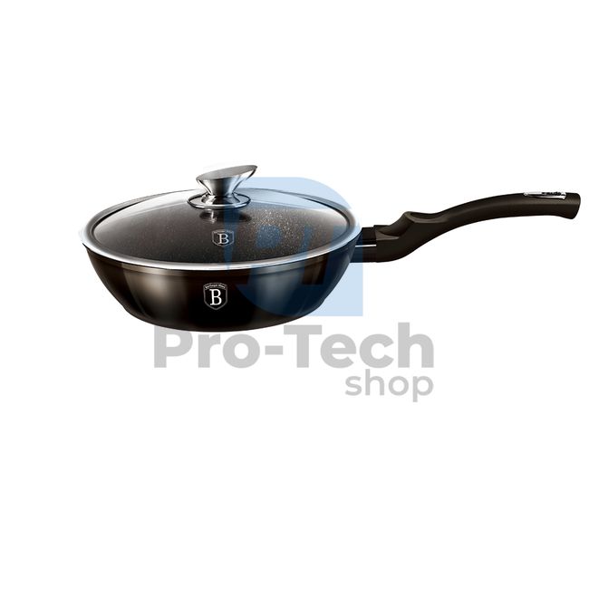 Deep frying pan with marble surface and lid 24cm METALLIC LINE SHINY BLACK EDITION 20336