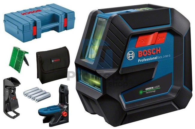 Bosch GCL 2-50 G combination laser in case with 4 batteries (AA), target plate for laser 15217