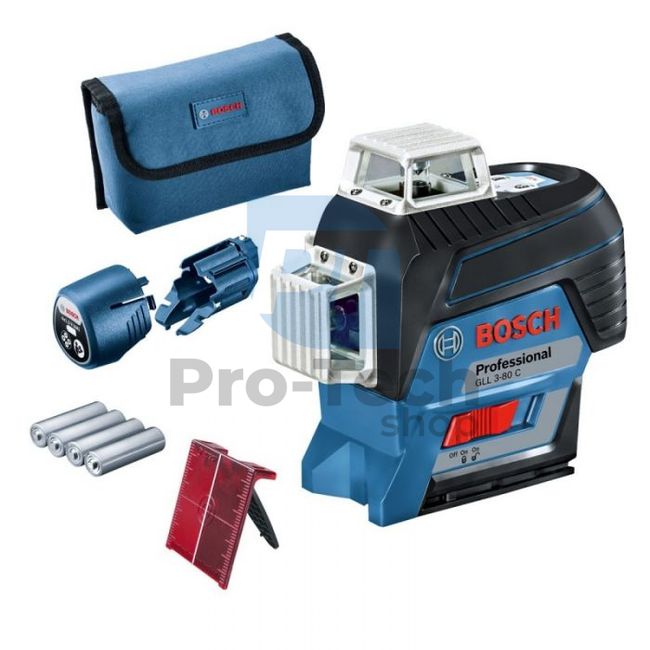 Line laser Bosch GLL 3-80 C with 4x battery (AA) and accessory kit 10617