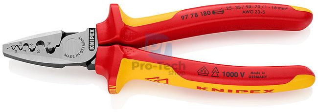 Crimping pliers for ferrules (with forging) with insulated handles 180 mm KNIPEX 08714