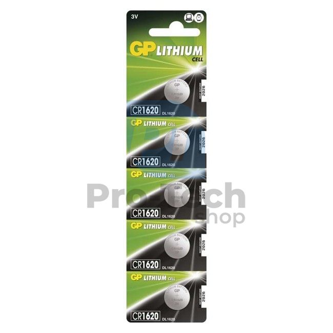 Lithium button cell battery GP CR1620, 5pcs 70733