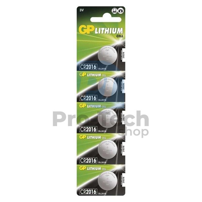 Lithium button cell battery GP CR2016, 5pcs 70622