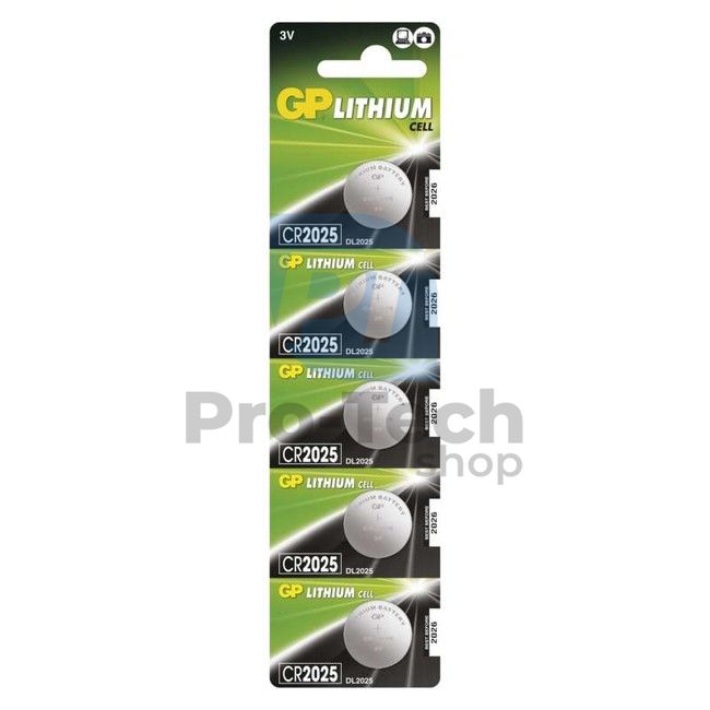 GP CR2025 lithium button battery, 5pcs 70772