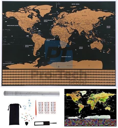 World map - scratch off with flags + accessories 74593