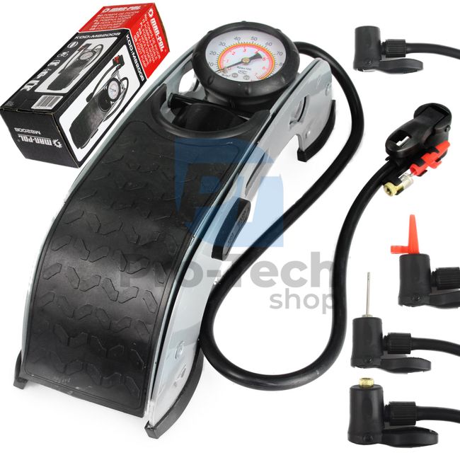 Foot pump with pressure gauge and attachments 15651