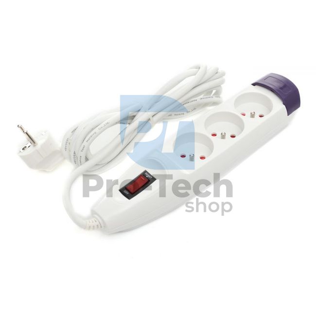 Extension cable 5m 3 x socket 1 x switch with overload protection white 10299