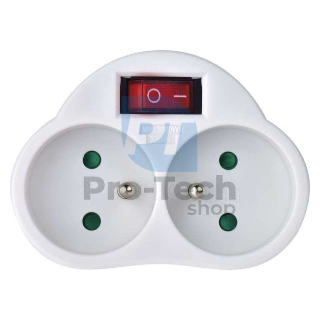 Split socket 2× round with switch, white 70251