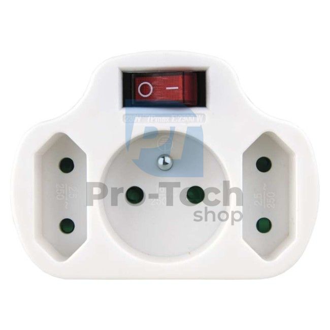 Split socket 2× flat +1× round with switch, white 70693