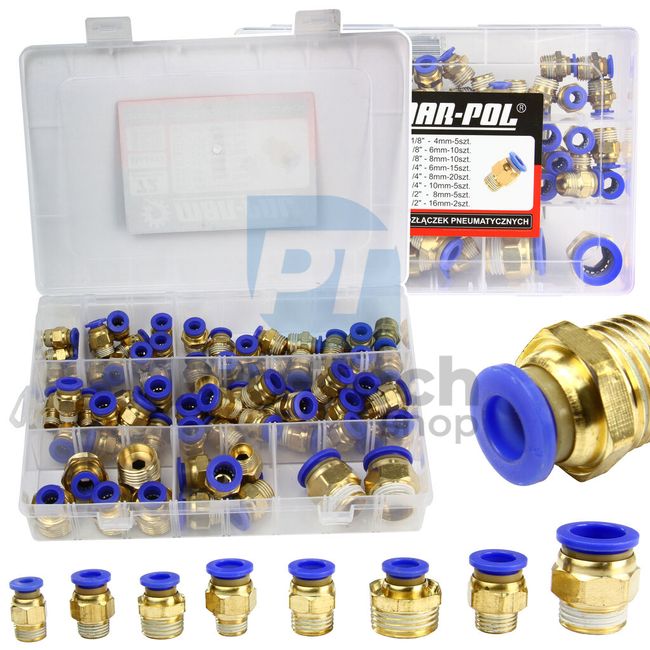 Set of threaded couplings for air hose 4-16mm 72pcs 40427