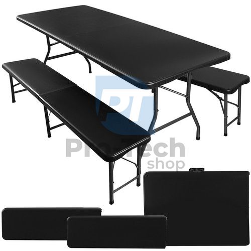 Folding garden table 180 cm + 2 benches - black 75154