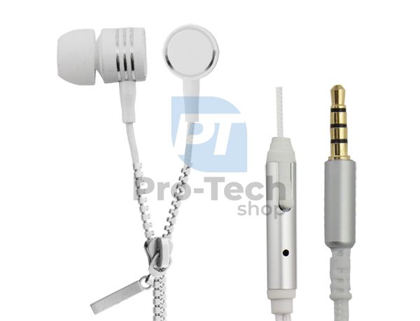 Earbuds with microphone ZIPPER, white 72783