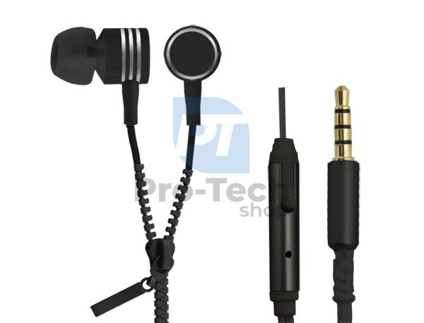 Earbuds with microphone ZIPPER, black 72782