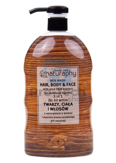 Shower gel, shampoo and face gel for men 3in1 Sandalwood Body care Naturaphy 1000ml 30126